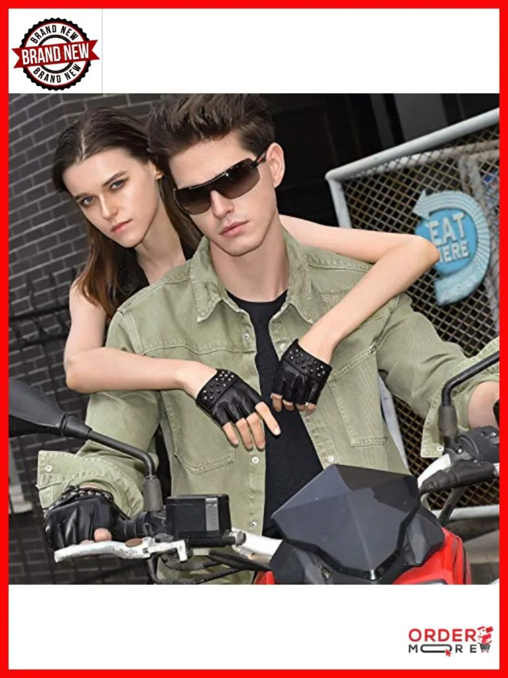 Fingerless Leather Gloves for Driving with Punk Metal Accents